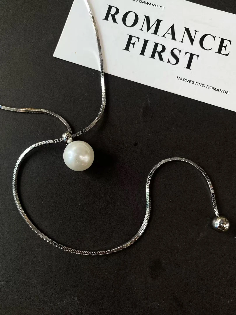 铜合金仿珍珠项链 链子合金饰品女简约项链可调节首饰极简风日韩