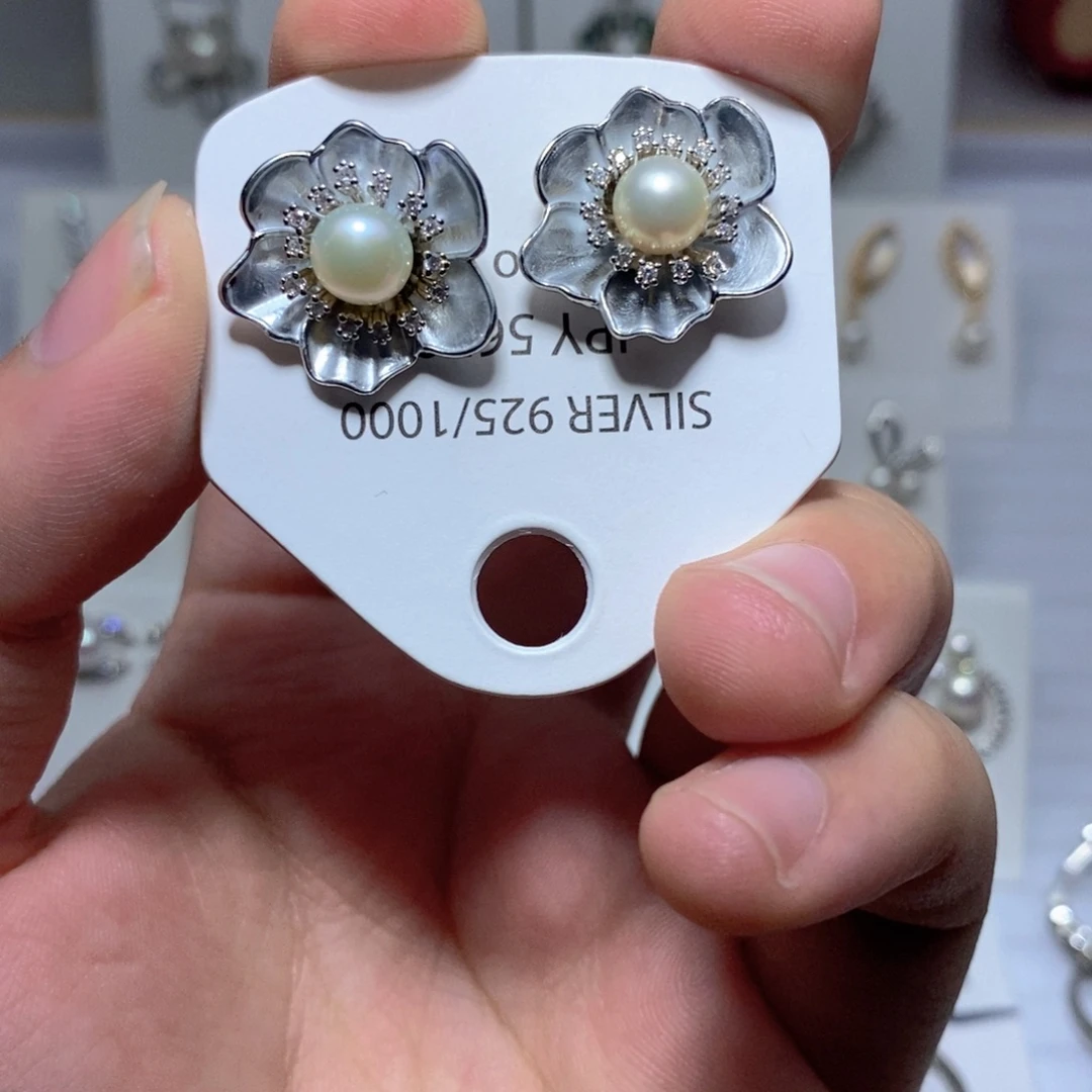 淡水珍珠耳饰银S925镶嵌
