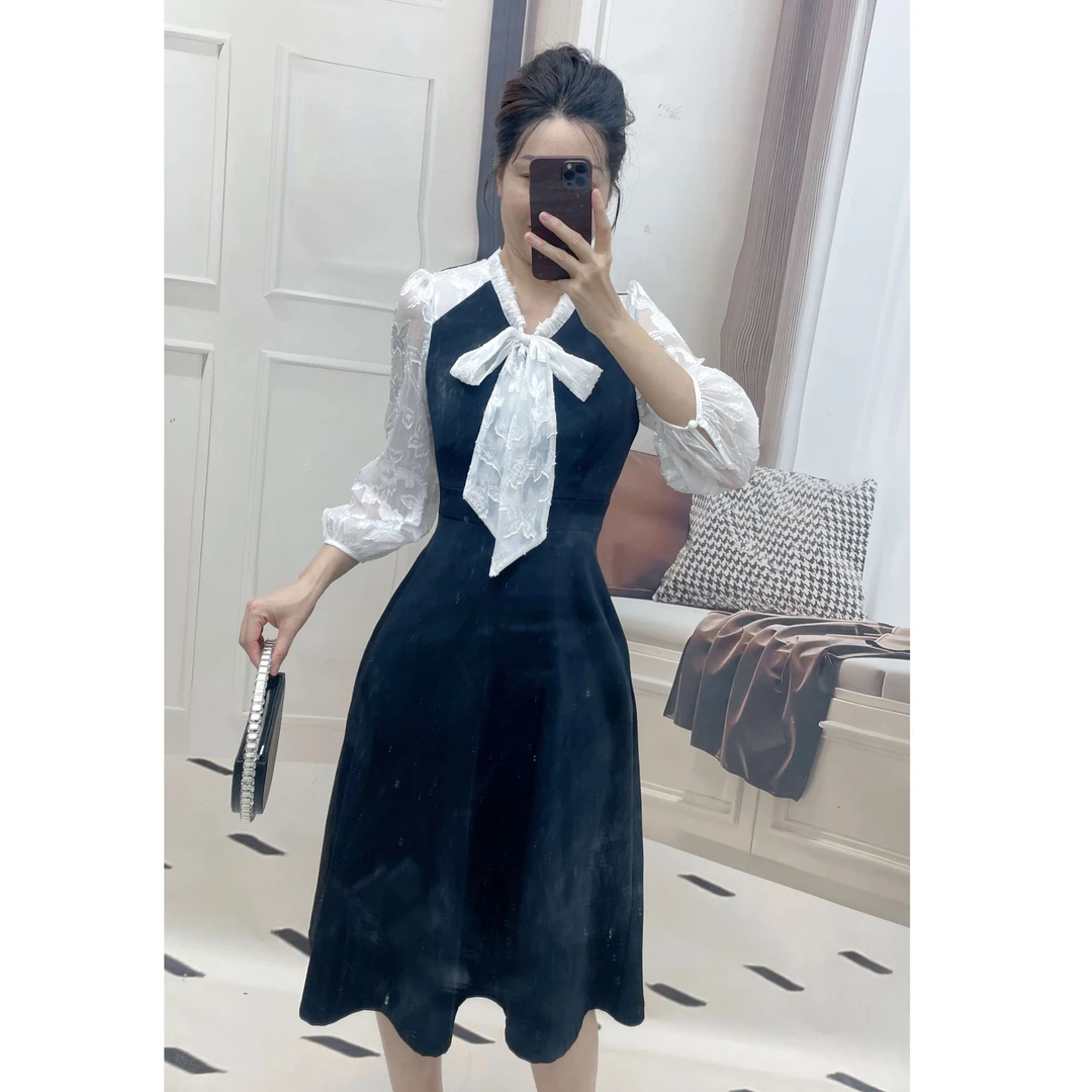 【凯莉】2025年早春职业减龄蝴蝶结女装新款收腰显瘦打底连衣裙