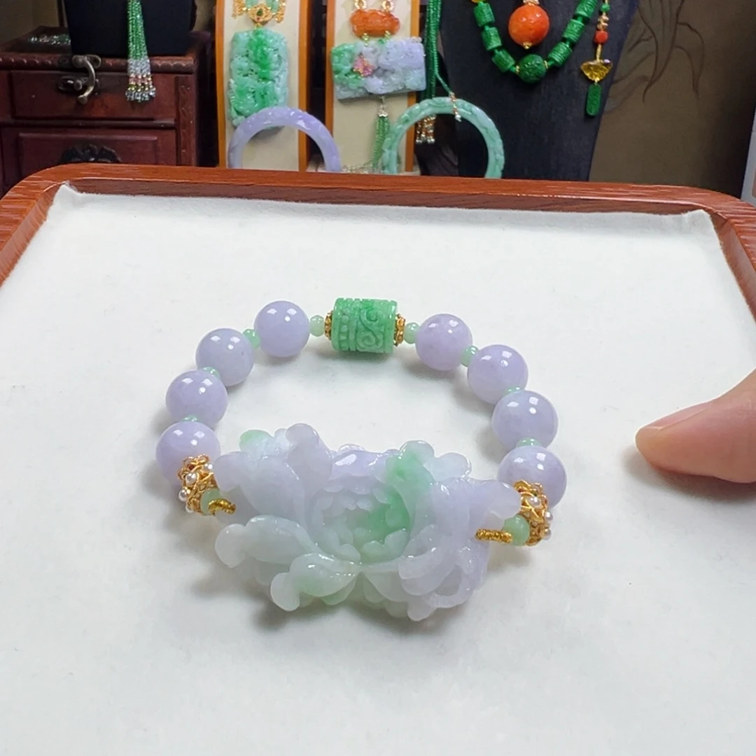 翡翠未镶嵌毛衣链紫春彩手串