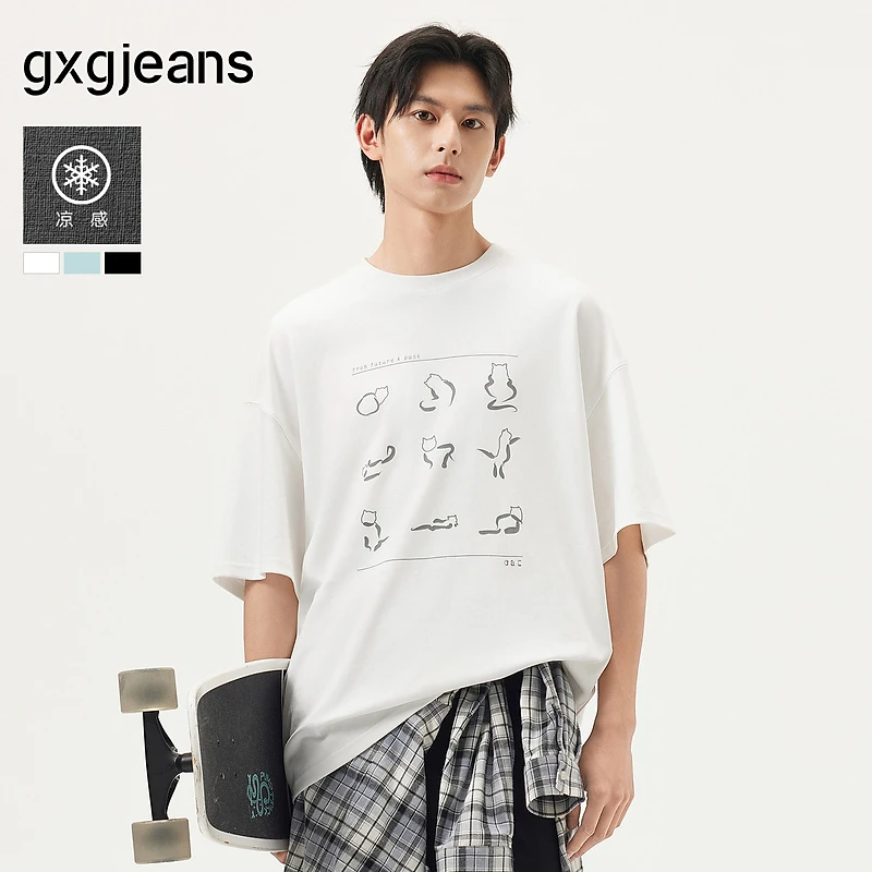 gxg.jeans男装 多色时尚印花圆领短袖T恤男 25夏新品#J25D442082