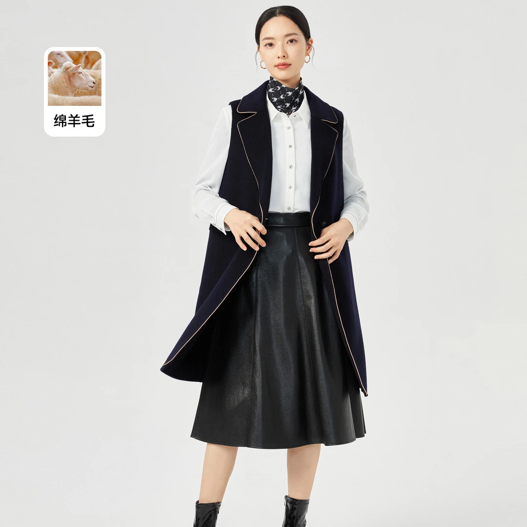 【岚岚专属】【绵羊毛】冬季高级感气质职业撞色无袖中长款大衣女