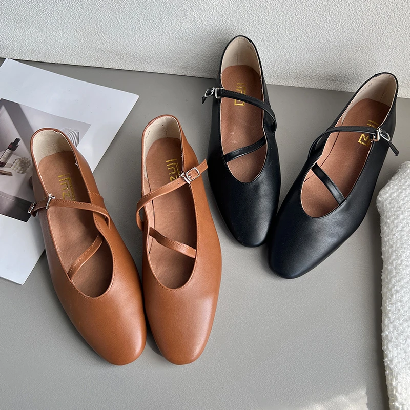 林印象复古玛丽珍鞋女真皮牛皮2025春季新款交叉扣带浅口单鞋女
