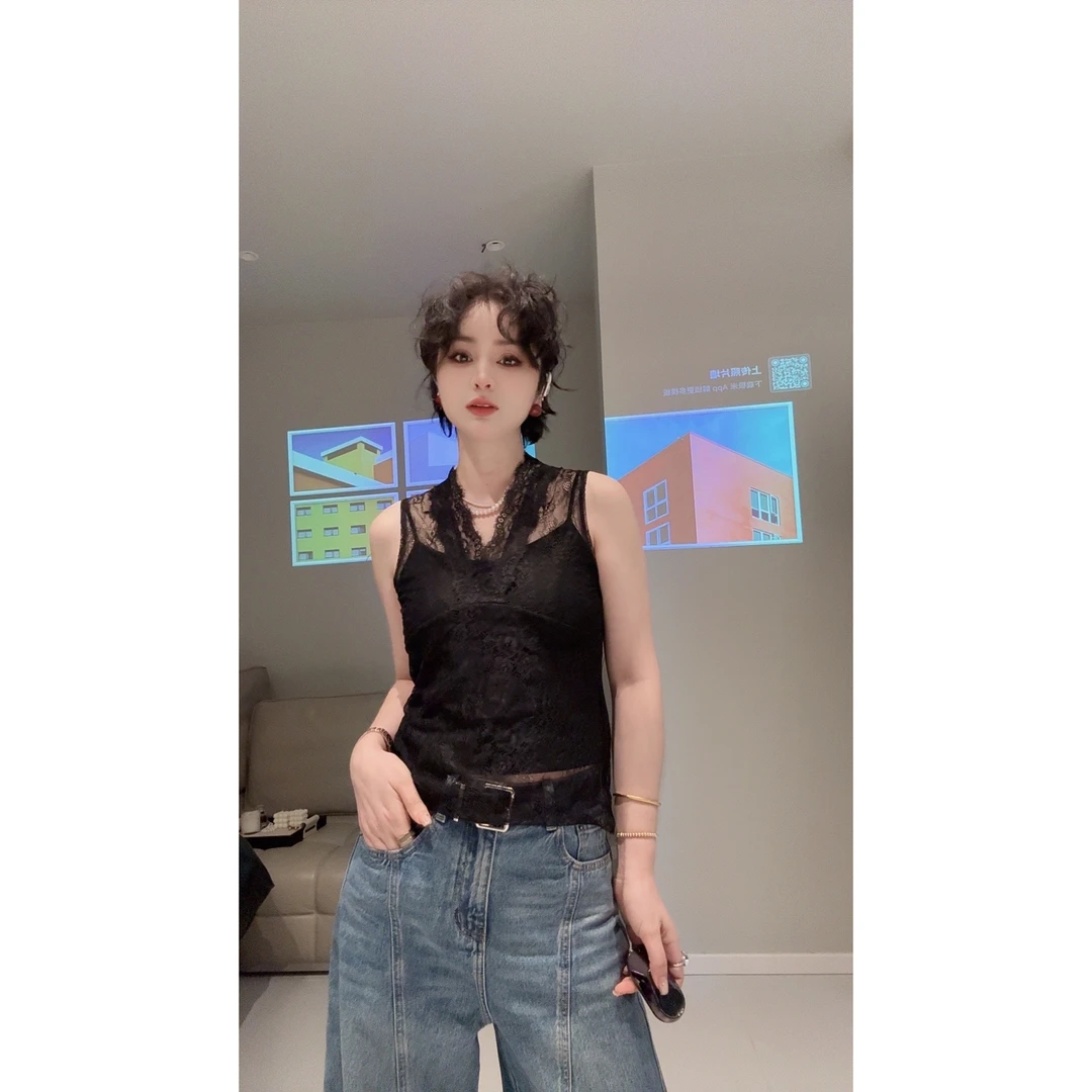 FANYE 2025春夏新款小众百搭微透蕾丝打底衫25003