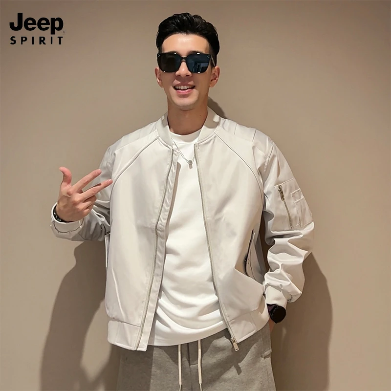 Jeep吉普休闲男外套美式飞行员拼接夹克时尚百搭韩版简约棒球领