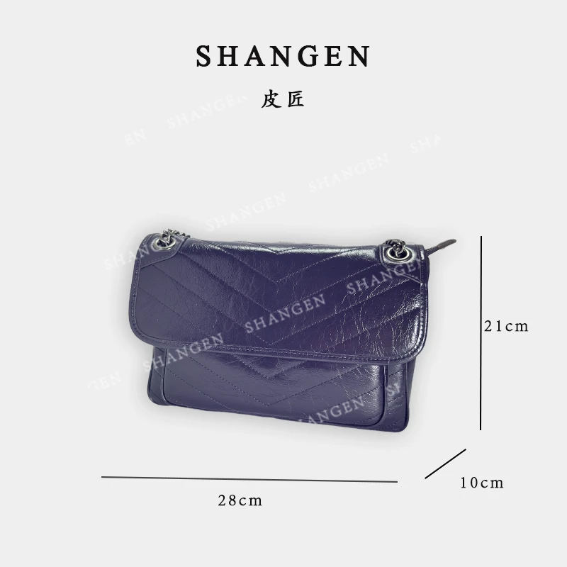 【南沙瑞熙】XKY-6128-暗夜紫【大】复古邮差头层牛皮单肩斜挎女包