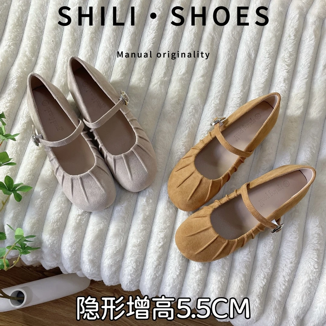 十里~法式浅口内增高圆头单鞋女秋真皮晚晚风温柔绝美玛丽珍鞋