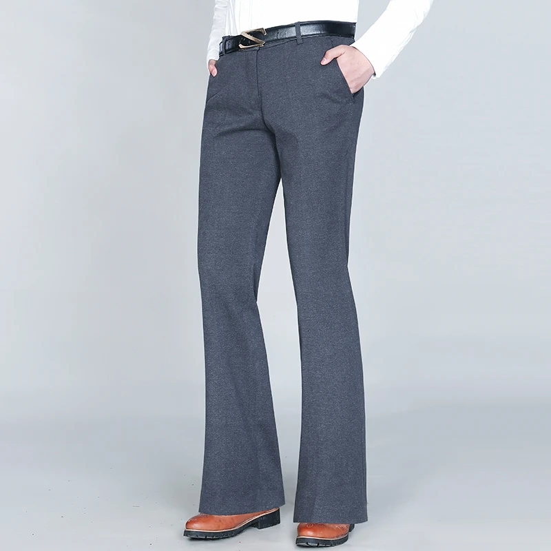 冬季厚款弹力腰微喇叭裤男商务休闲垂感阔腿西裤时尚休闲加厚男裤