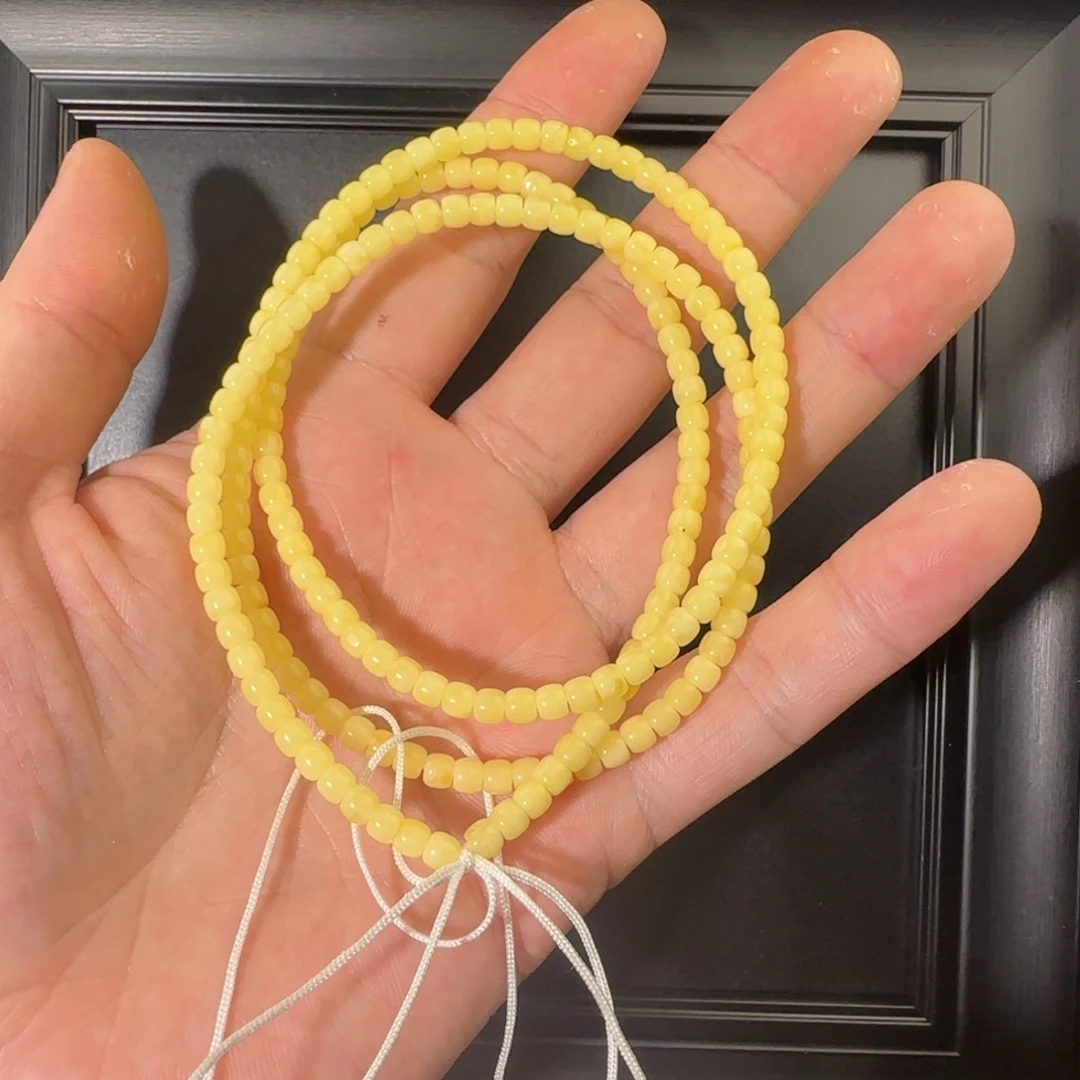 绝***爱琥珀未镶嵌手串108奶黄08