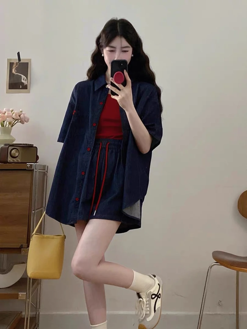 【亏本清仓】巨显瘦时髦牛仔短裤套装女夏装一整套大方穿搭三件套