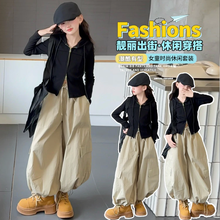 女童秋装工装裤套装2025新款女大童洋气时髦上衣儿童春秋季两件套