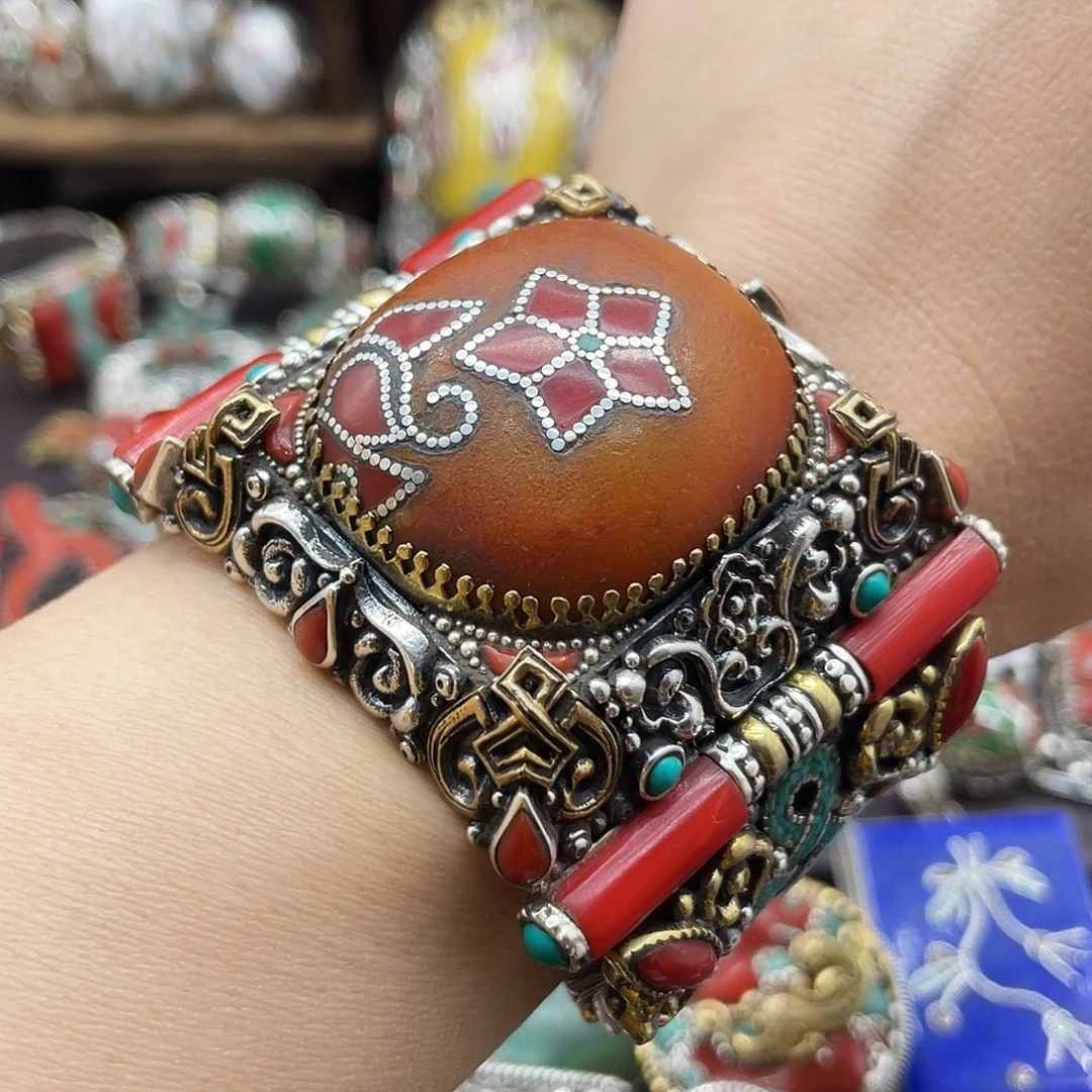 蜜蜡银S925镶嵌手镯