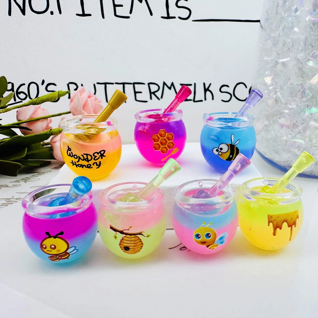 夜光渐变彩色蜂蜜罐子立体模型diy仿真饰品配件迷你摆件立体杯子