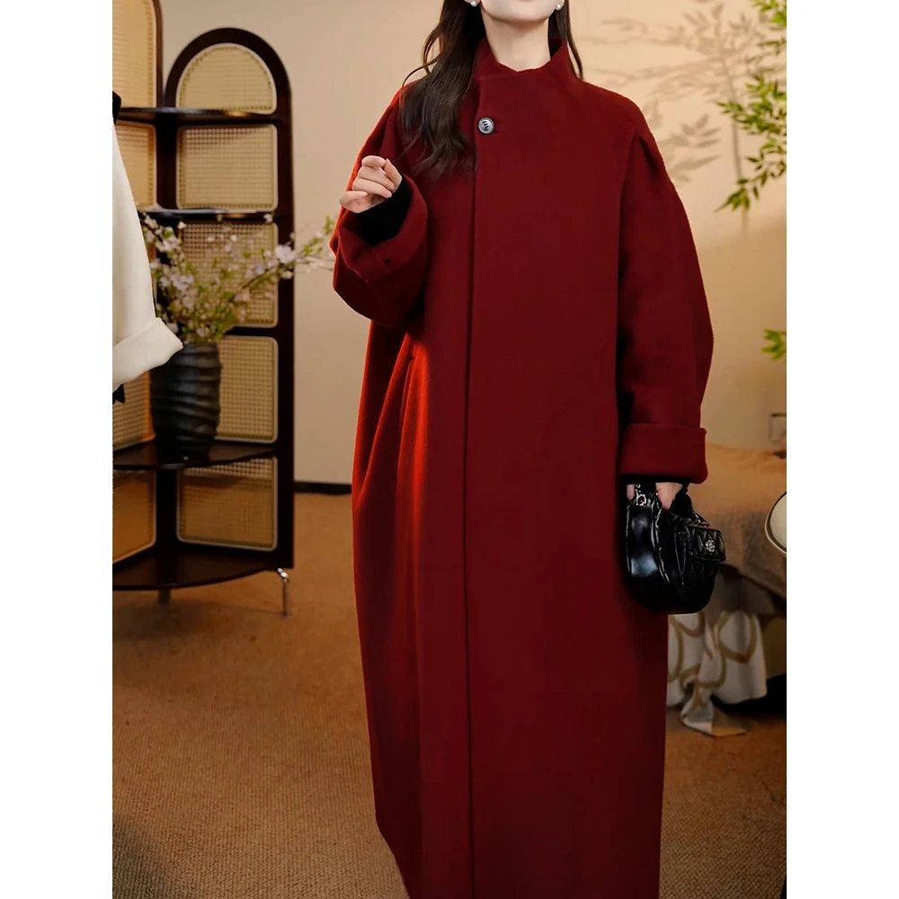 轻奢高档时尚通勤加厚毛呢外套2026春季新款洋气宽松长款保暖大衣