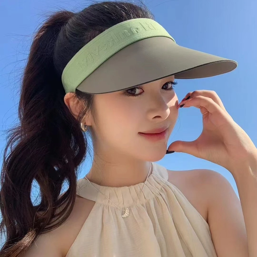 夏季新款无痕一片式冰丝空顶帽韩版时尚靓丽青春运动无顶UV太阳帽