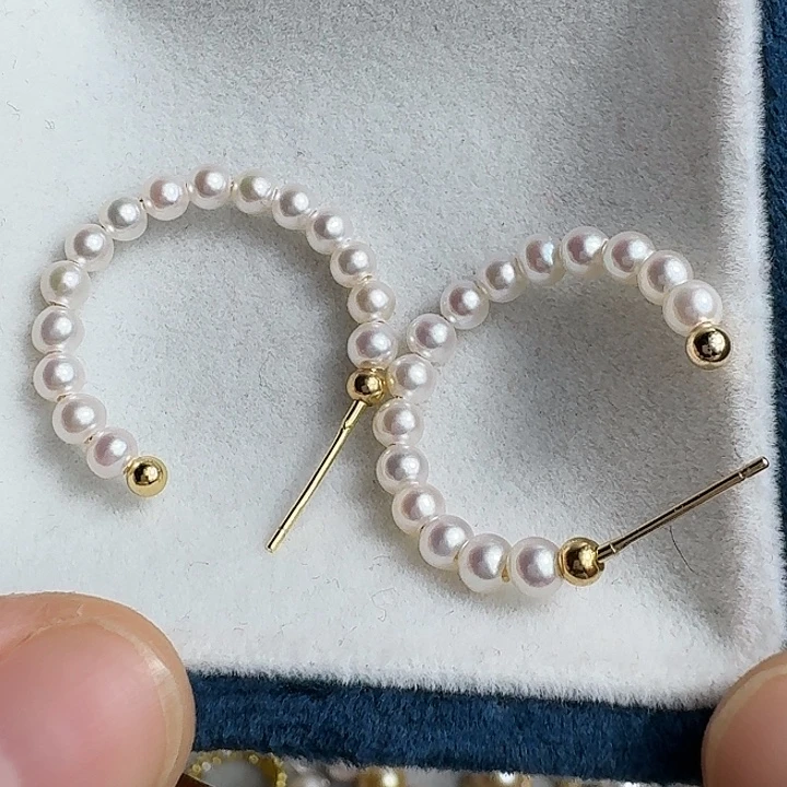 银S925镶嵌耳饰淡水珍珠3-4mm