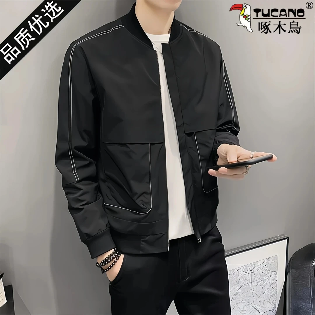 啄木鸟春秋季新款男士外套休闲修身棒球领上衣韩版百搭冲锋夹克男