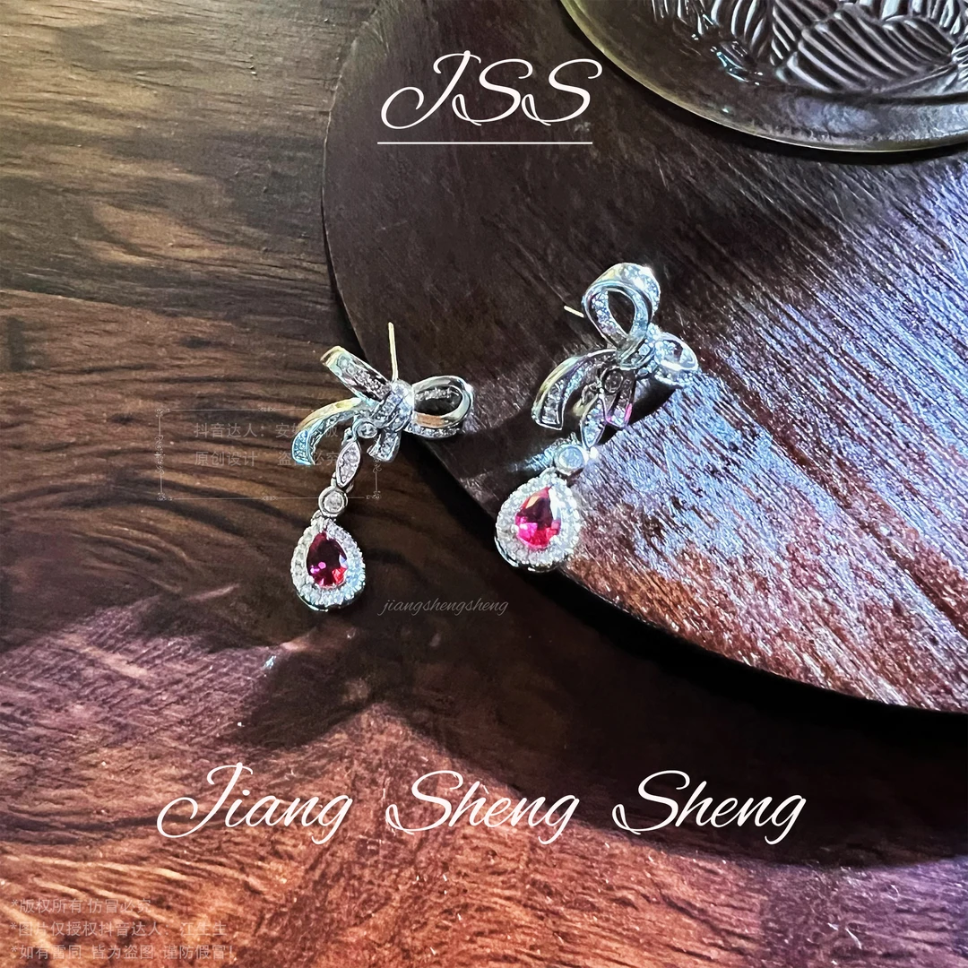 合金锆石耳饰 E11730 江生生【玫瑰夫人】蝴蝶结锆石耳环