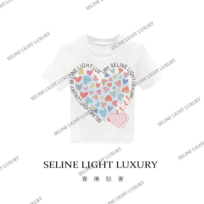 【25C-149】七 2026 SELINE 新款字母爱心时尚印花百搭圆领短袖T恤