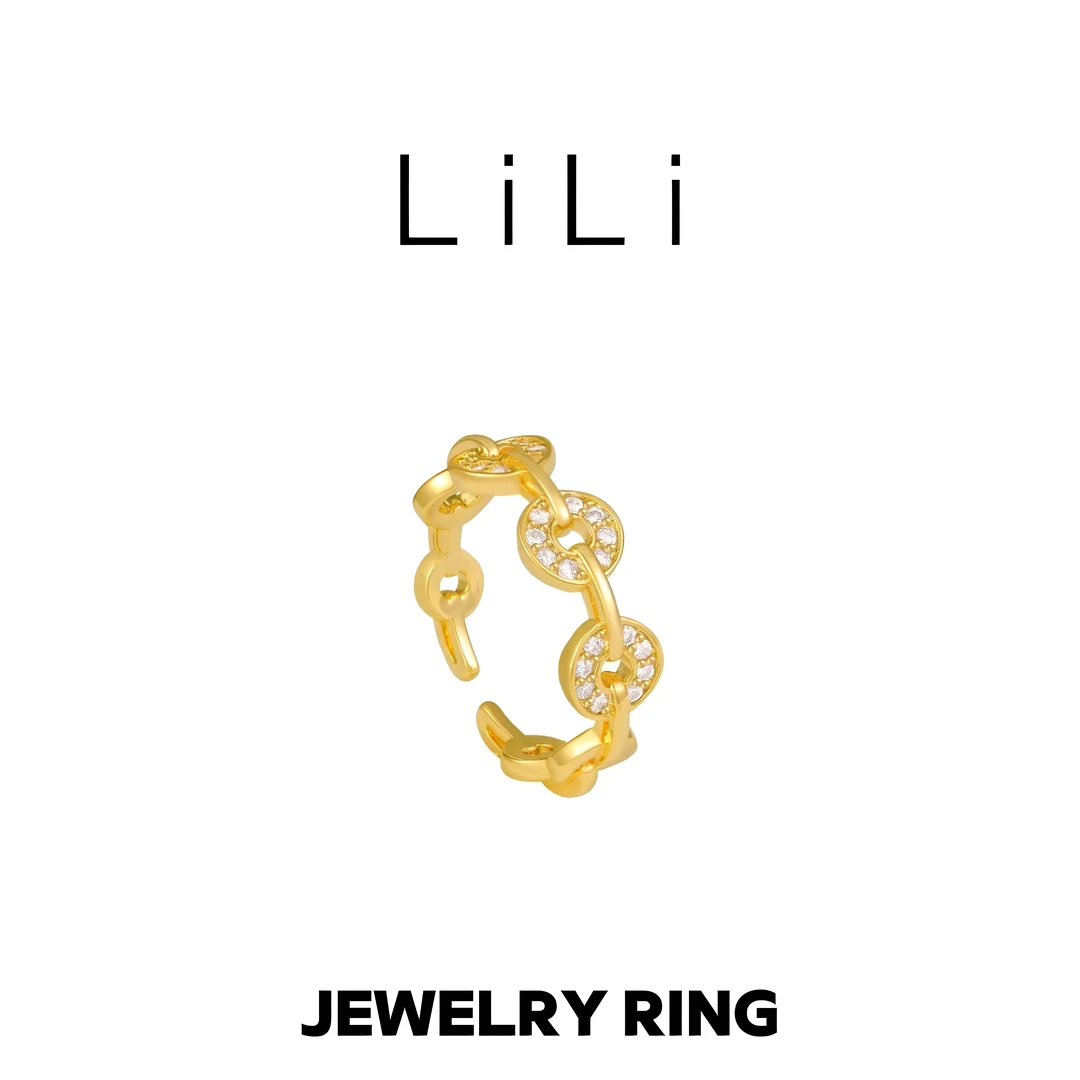 合金锆石戒指 【小财迷铜钱】新中式轻奢时尚简约可调节指环DN819