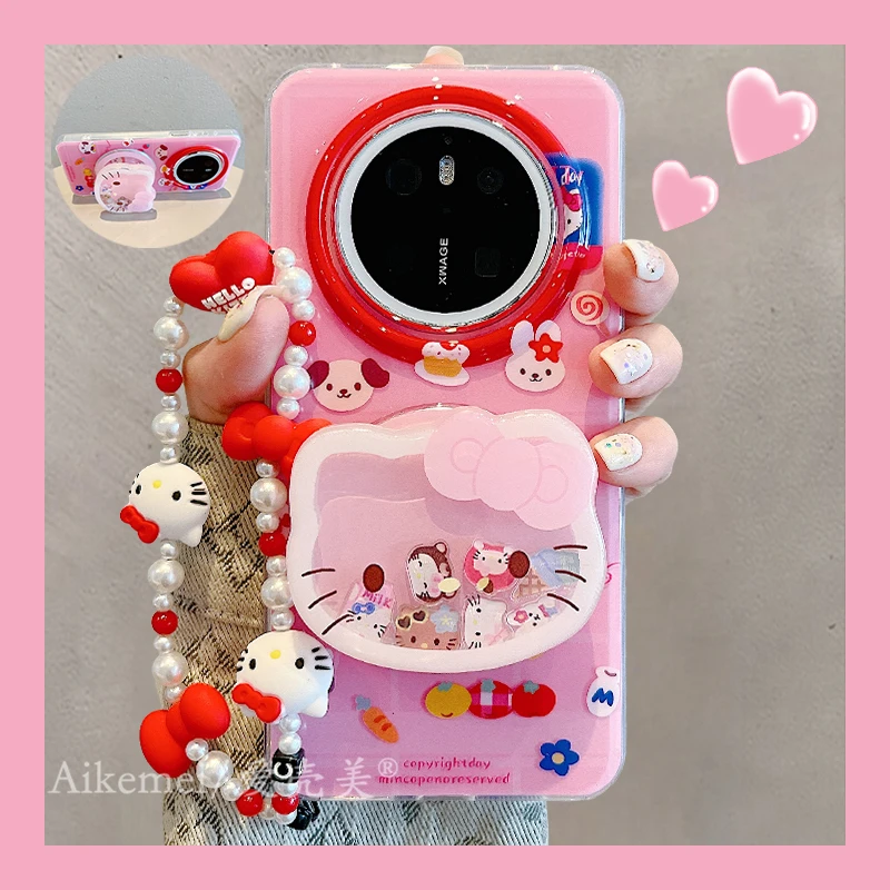 适用华为mate70pro+手机壳卡通Kitty猫Mate60pro摇摇乐磁吸支架女