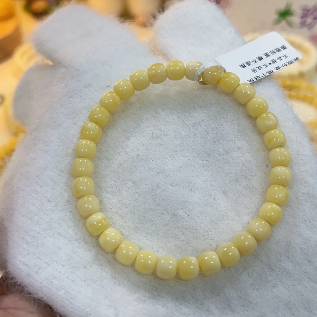 蜜蜡未镶嵌手链6.5m奶白老型单圈