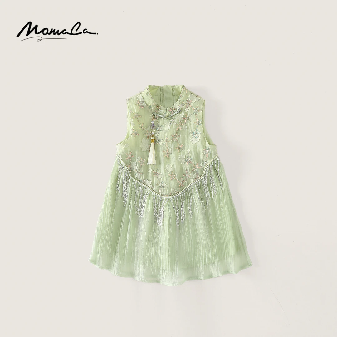 MOMOCO夏季2025款女童国风新中式无袖流苏旗袍连衣裙77620470018