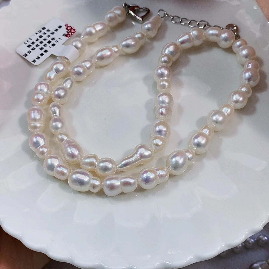 银S925镶嵌淡水珍珠特价自然生长小花生项链