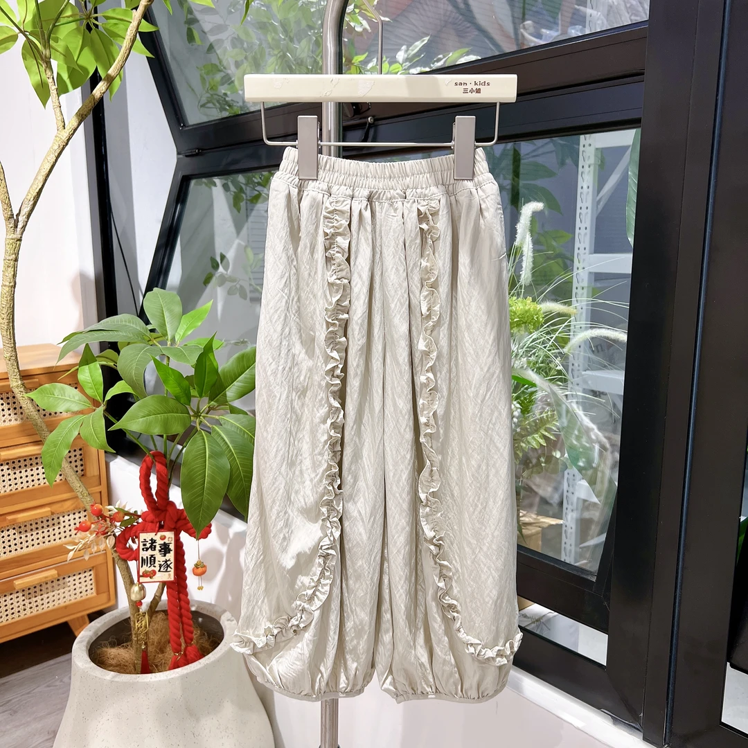 【薄款 裤子】27256（卡其色）裤子 女童韩版 洋气百搭花边收脚裤