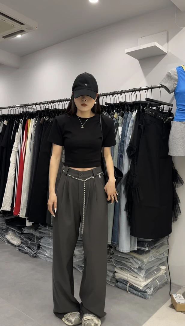 熊小姐家2025韩国东大门同款穿搭链条西装裤