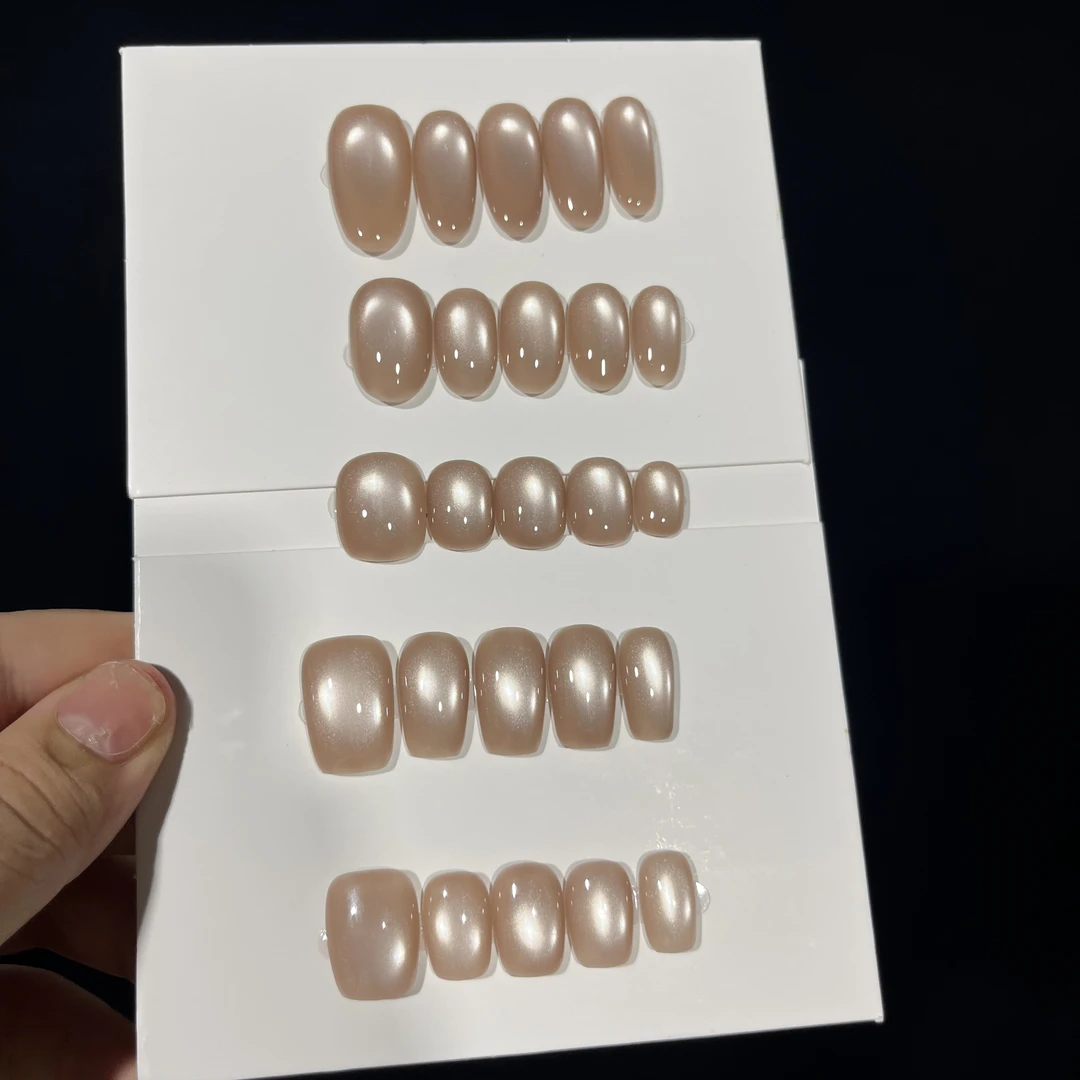 【冰月】纯手工裸肤色玻璃珠猫眼可拆卸穿戴甲显白精致日常