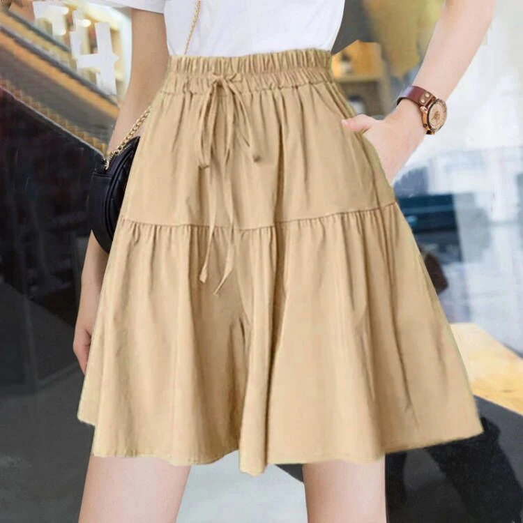 捡漏花苞裙裤女夏季2025新款高腰宽松休闲小个子a字阔腿五分短裤