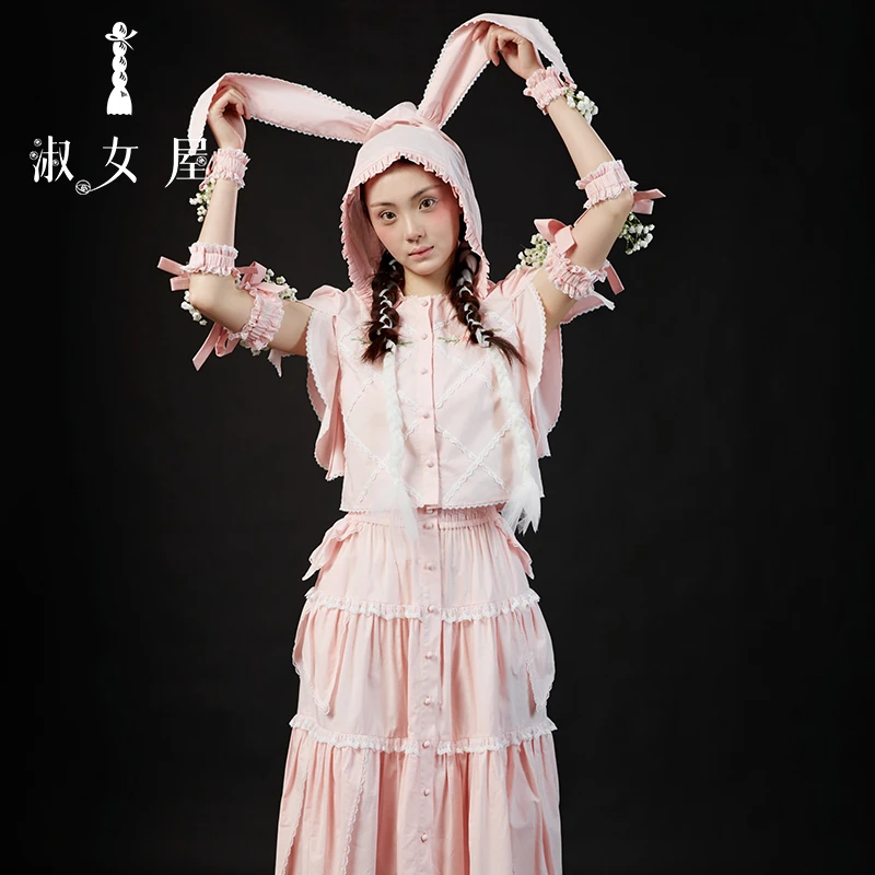 淑女屋2025夏季新品密西西比小松鼠公主套装连帽短袖衬衫蛋糕裙