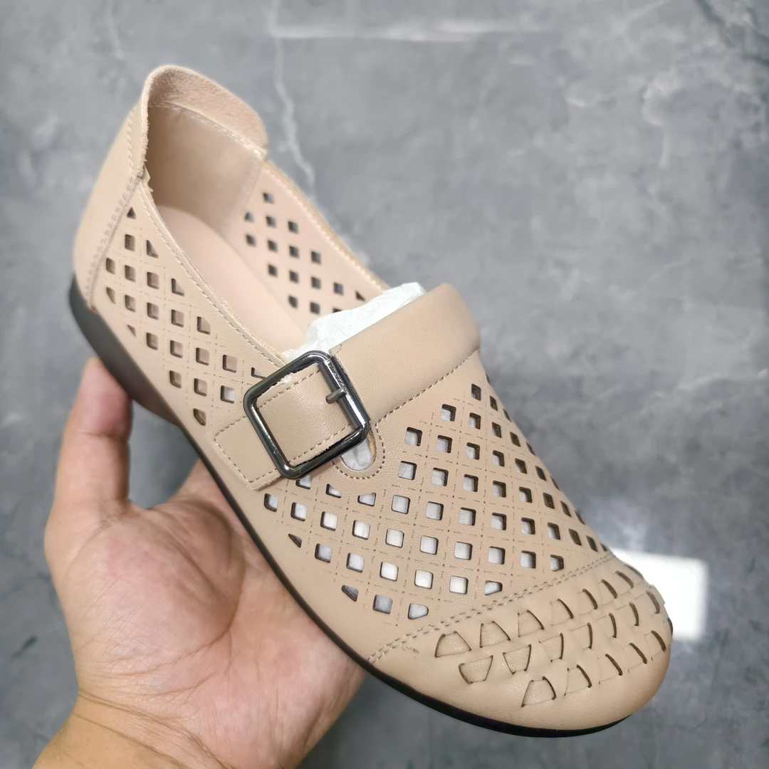 头层牛皮妈妈鞋软底果冻底998卡其色