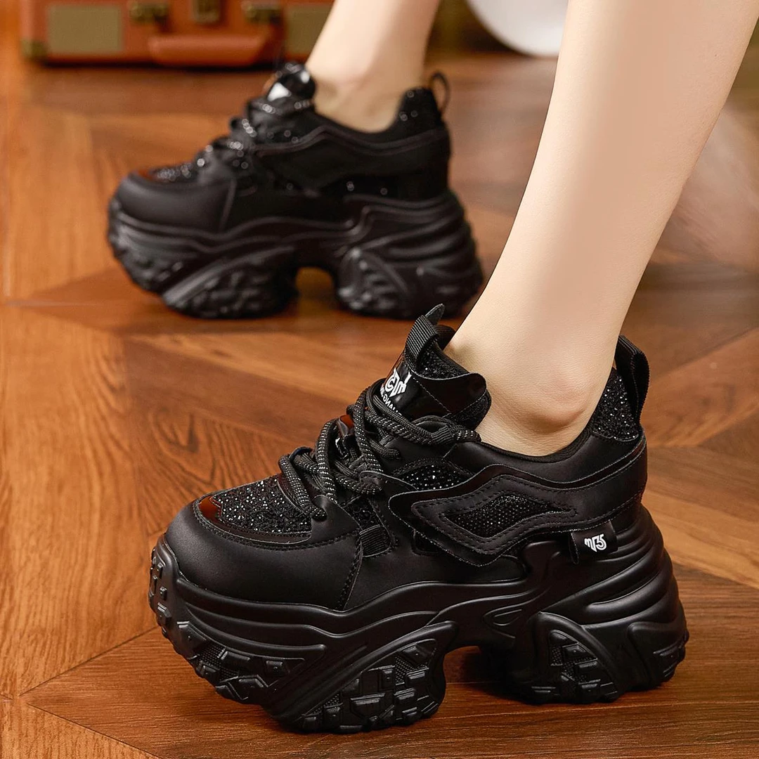 万达撤柜头层牛皮内增高老爹鞋女款2025春秋新款加绒高跟厚底休闲