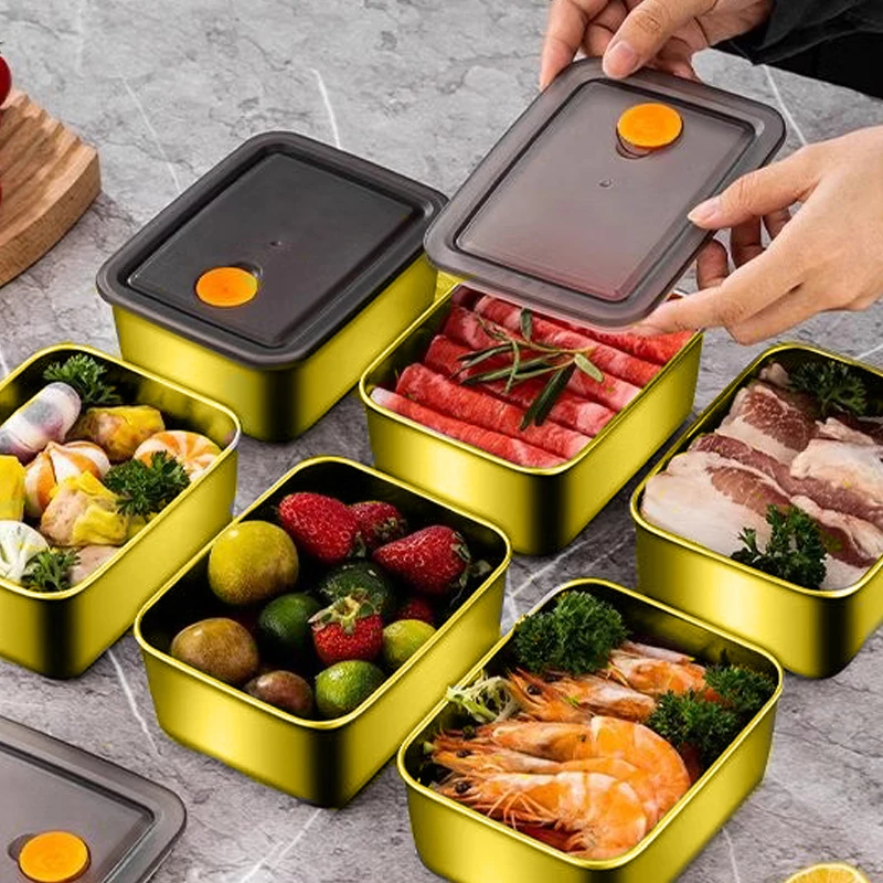 【三个装】钛保鲜盒不锈钢水果保鲜盒多层收纳耐高温不串味带盖储