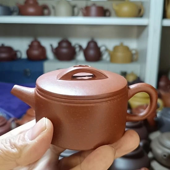 紫砂茶壶原矿红降坡粗砂汉瓦内推160cc半手工