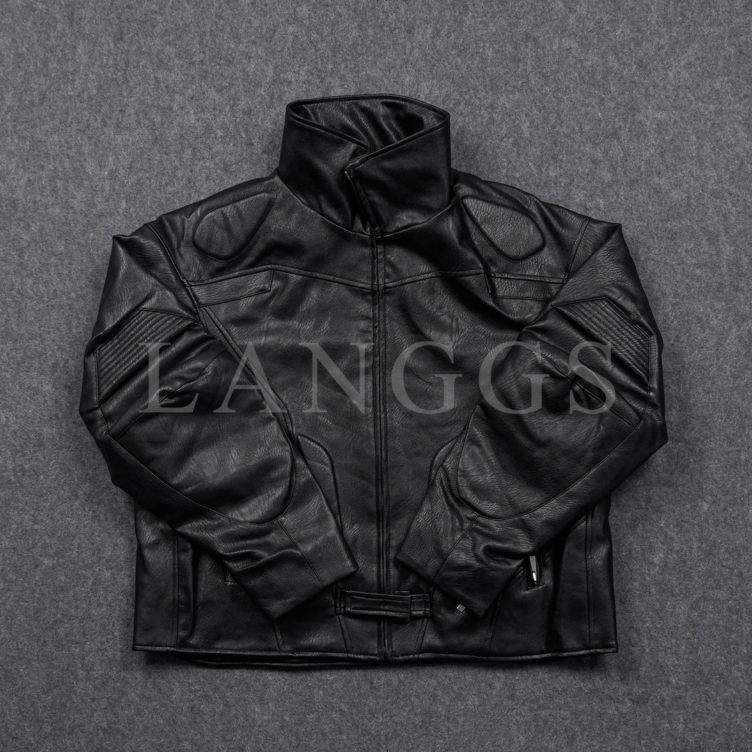 LANGGS&鸣谷 冬季高级重磅立体保暖时尚黑色皮衣羽绒服-SD-97053