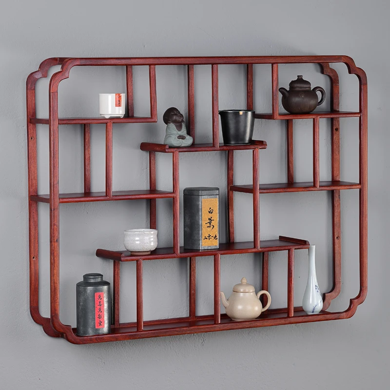 宜本道花梨实木挂墙博古架紫砂壶摆放架古玩茶玩展示架中式多宝阁
