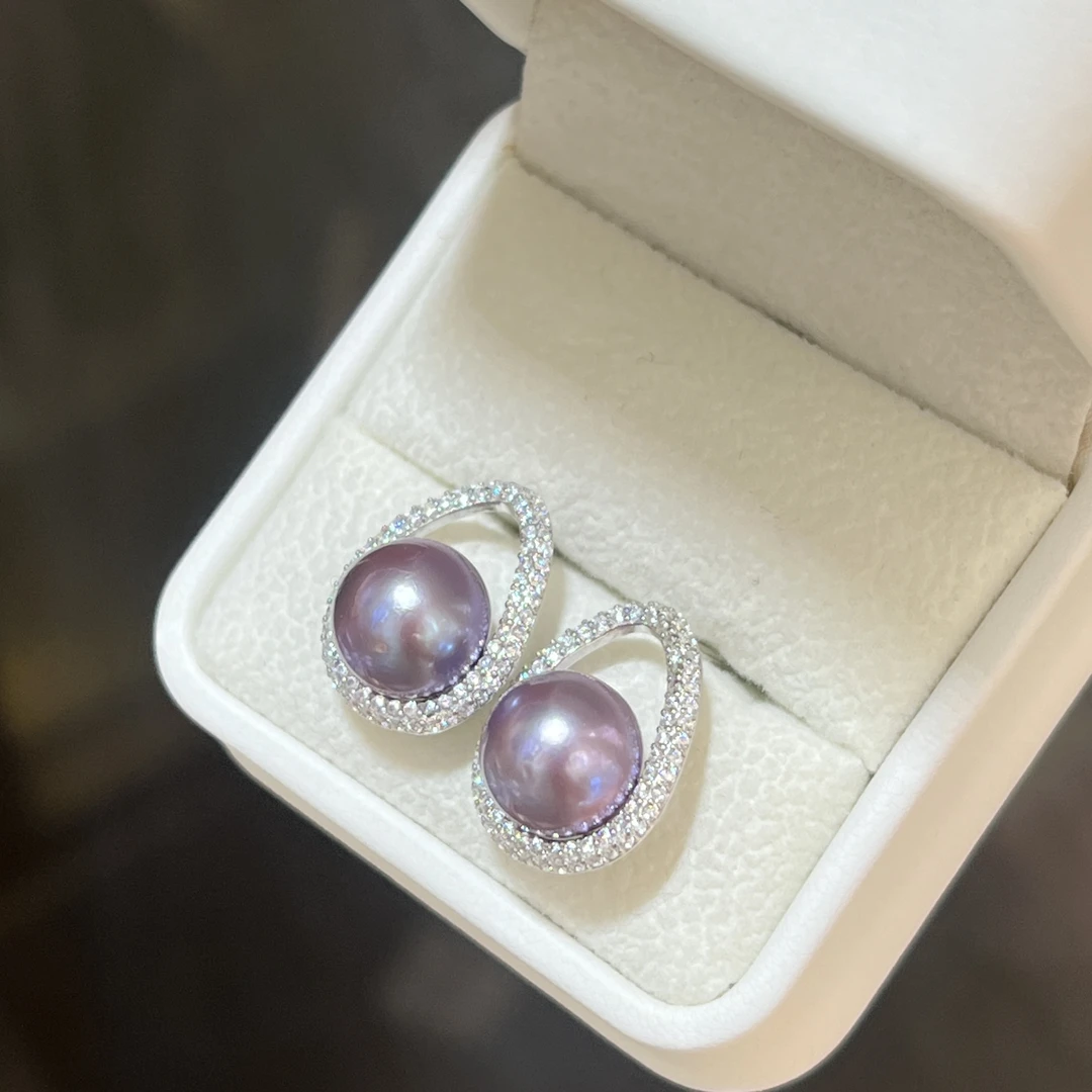 【LQ专享】【紫珠圆满款】淡水珍珠紫珠耳环10-11mmS925银