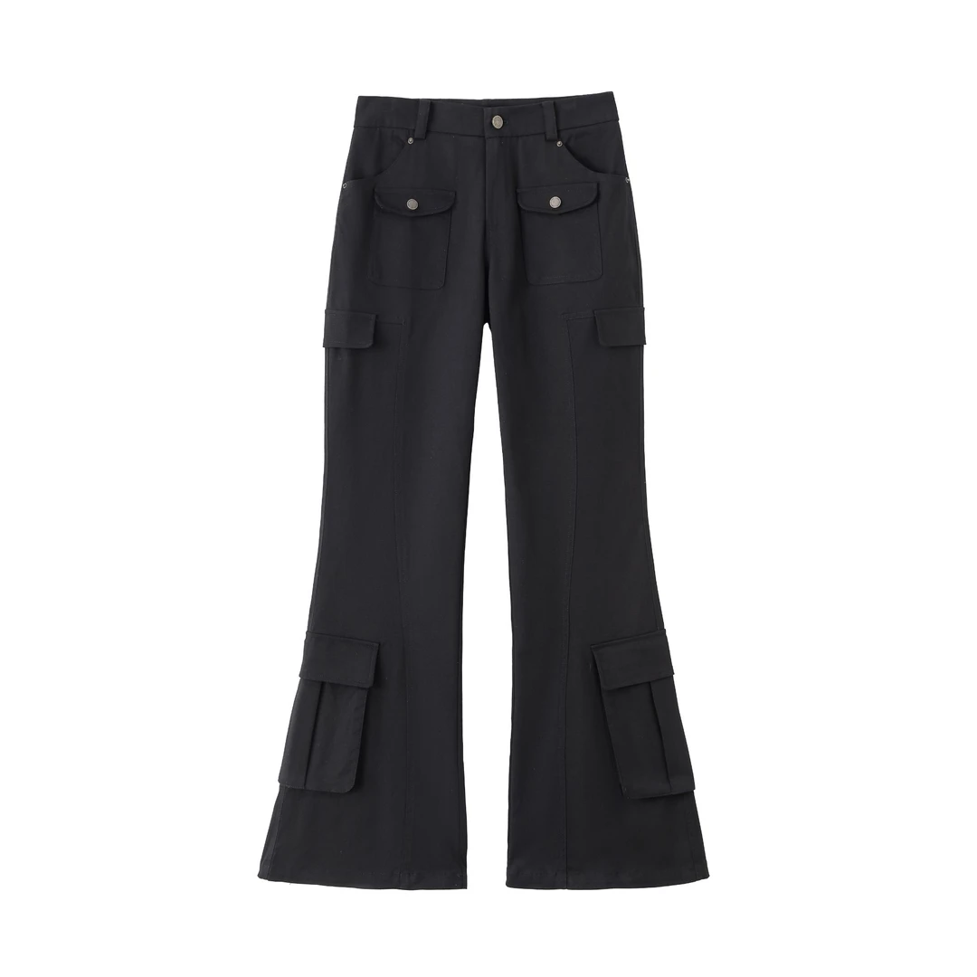 1JINN STUDIO 黑色微辣弹力显瘦烫钻立体口袋工装裤