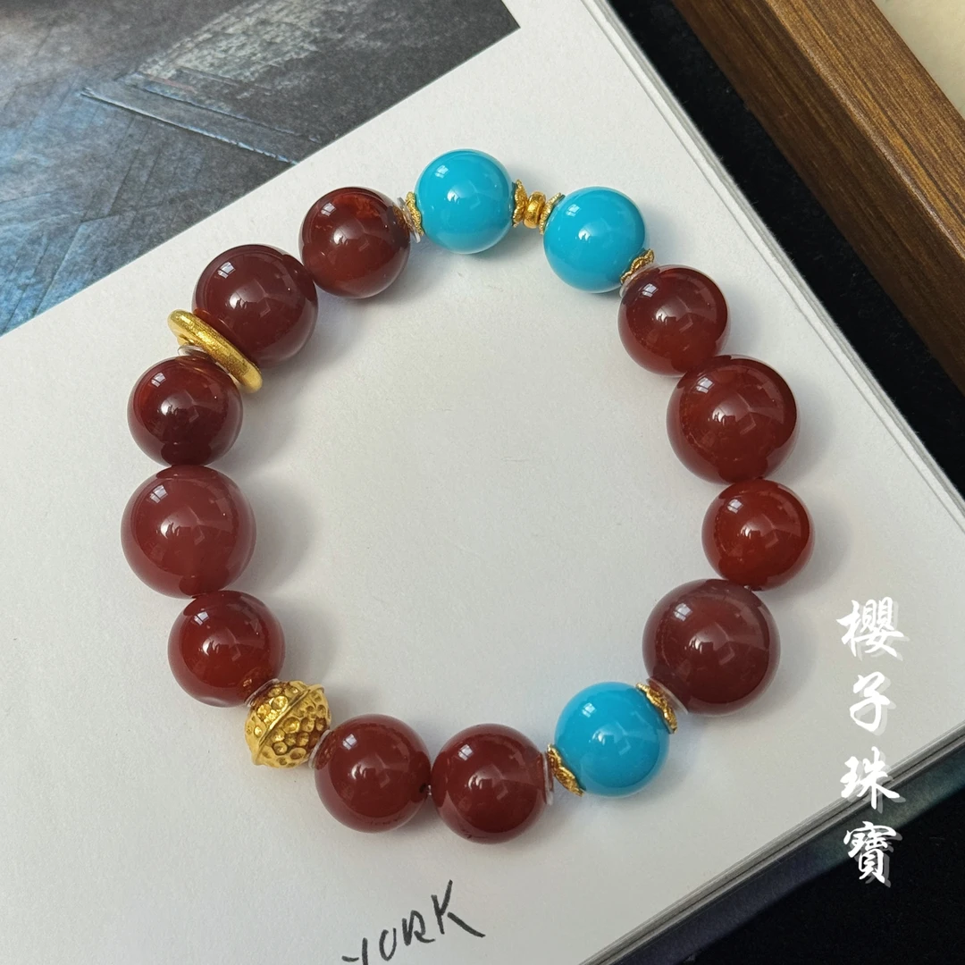 樱子 | 琳岚 18K金南红牛血红车厘子圆珠时尚设计手串*YZNS3131