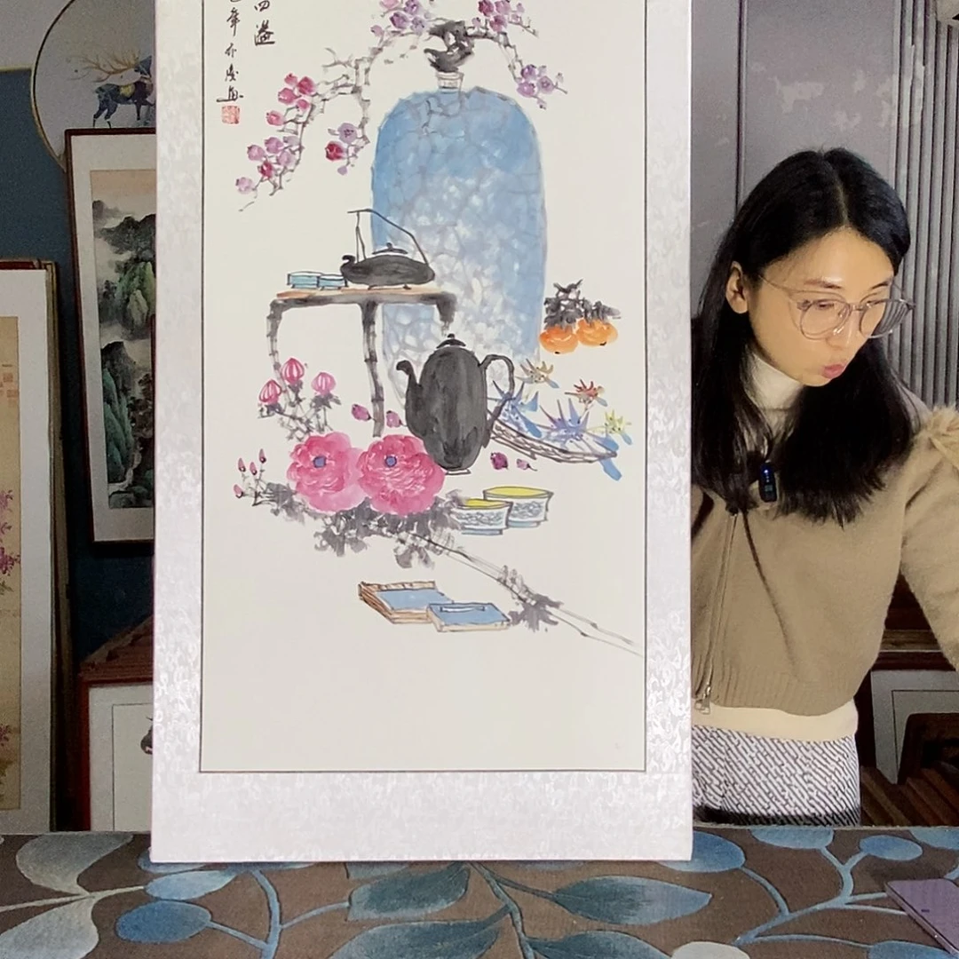 国画手写手绘带框包邮国画作品62✖️122