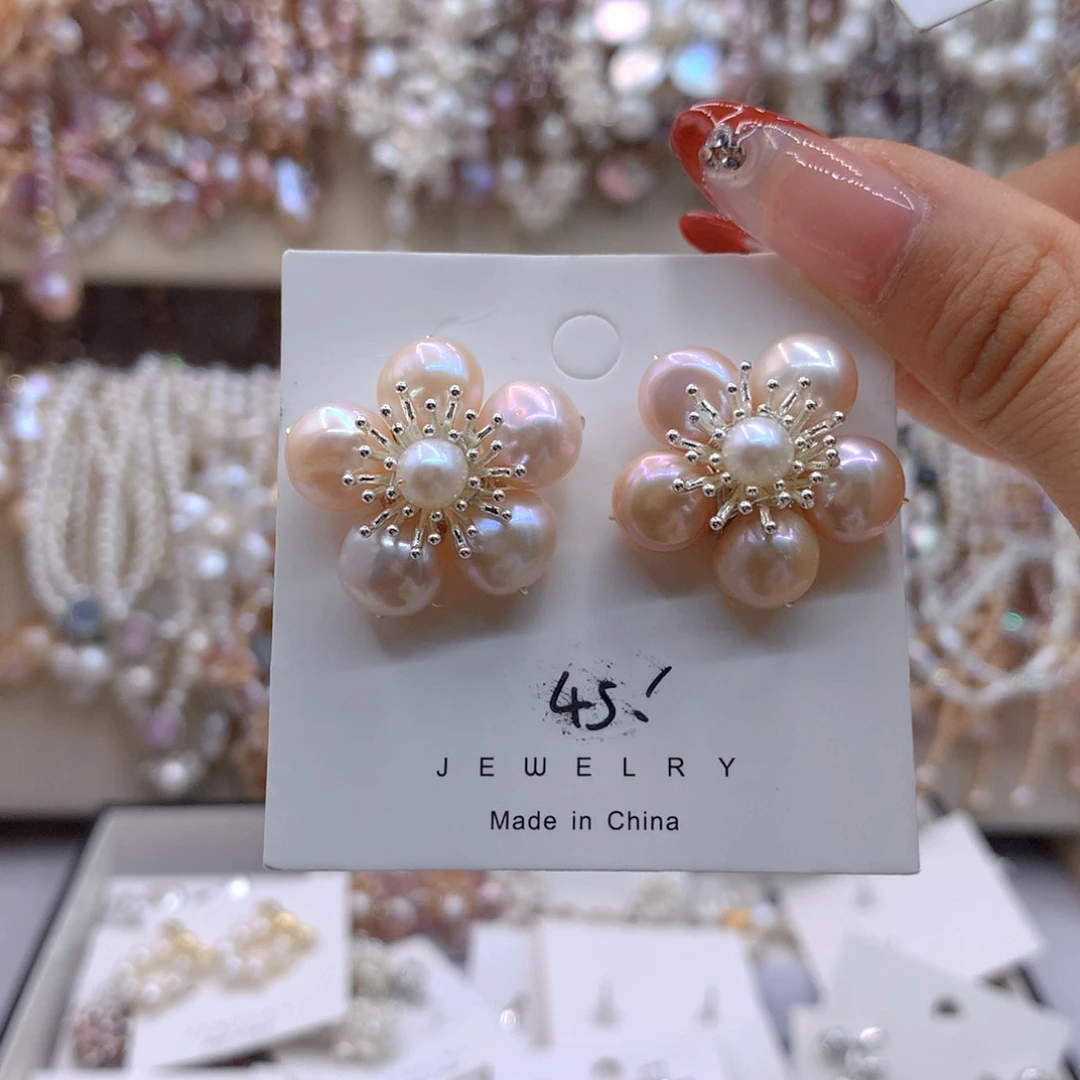 银S925镶嵌淡水珍珠耳饰小*星