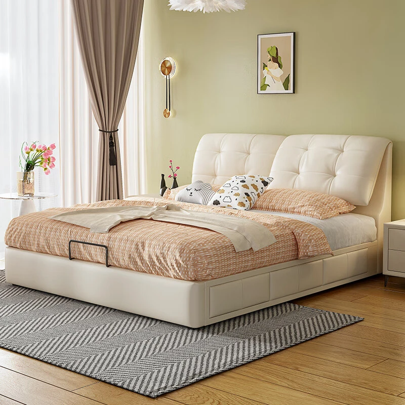 现代极简奶油风皮艺框架高箱储物榻榻米现代简约婚床网红床主卧