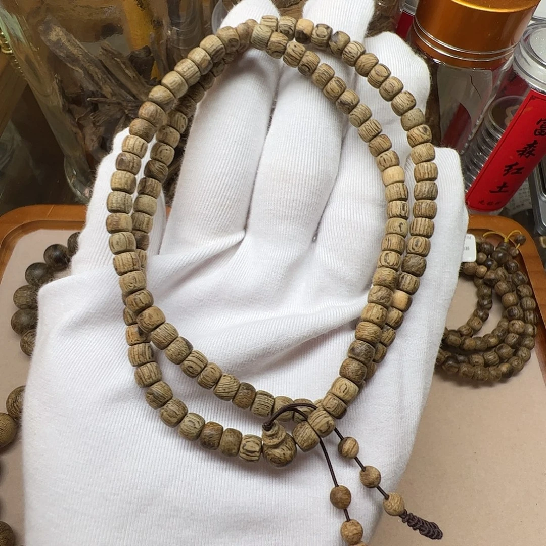 沉香手串天然野沉香泰国桶珠0.55cm多圈7.3克