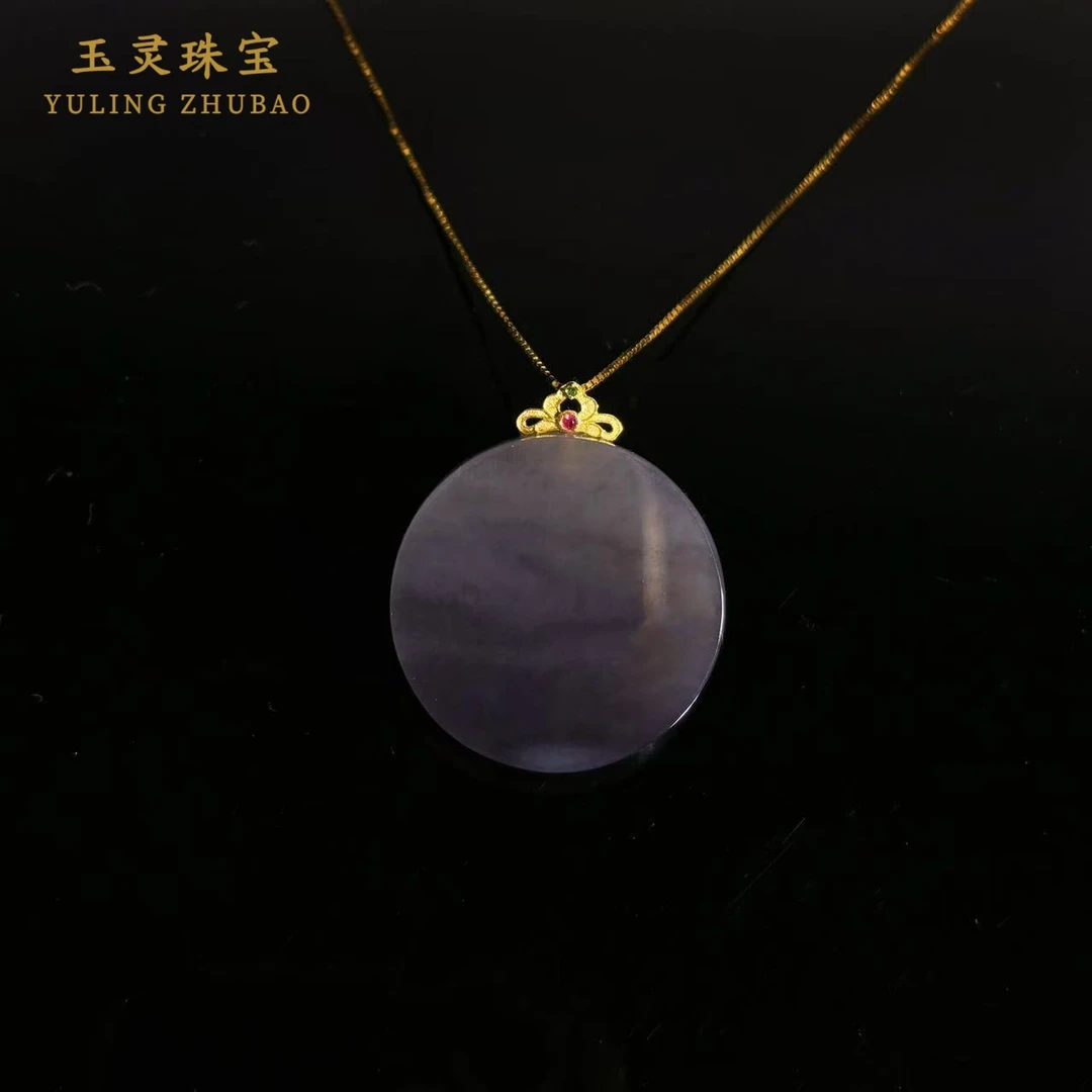 【山水画】18k金 天然和田玉烟紫水墨画平安牌吊坠 多样性发其一