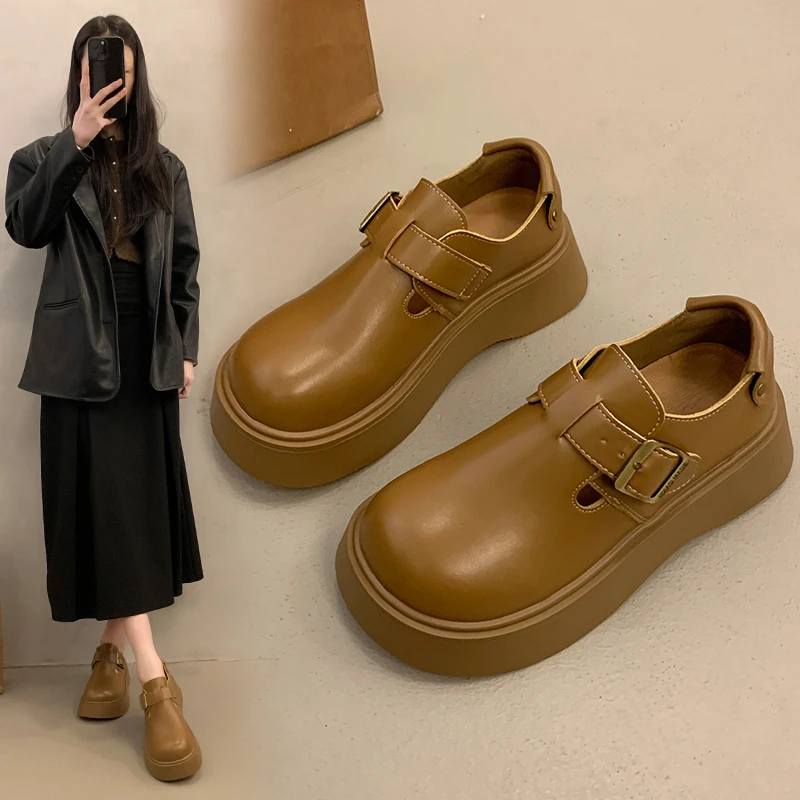 网红爆款勃肯鞋女2025春季新款一脚蹬小皮鞋复古百搭厚底乐福单鞋