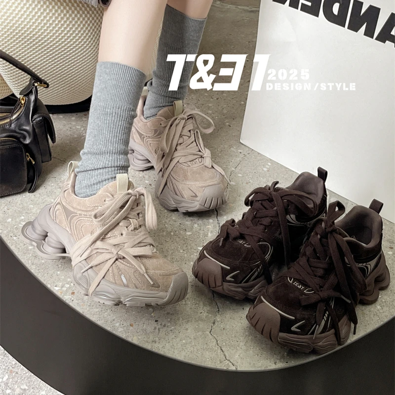 T31女鞋2025秋季新款潮牌同款八爪鱼老爹鞋磨砂皮超轻运动休闲鞋