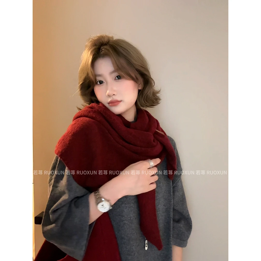 RUOXUN慵懒氛围感披肩三角巾秋冬保暖大围脖韩版百搭纯色围巾护肩